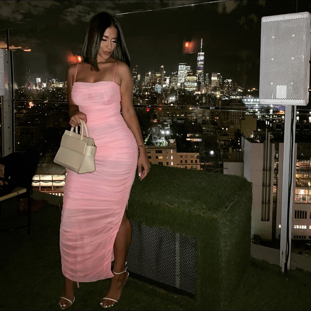 House of CB pink maxi mesh dress